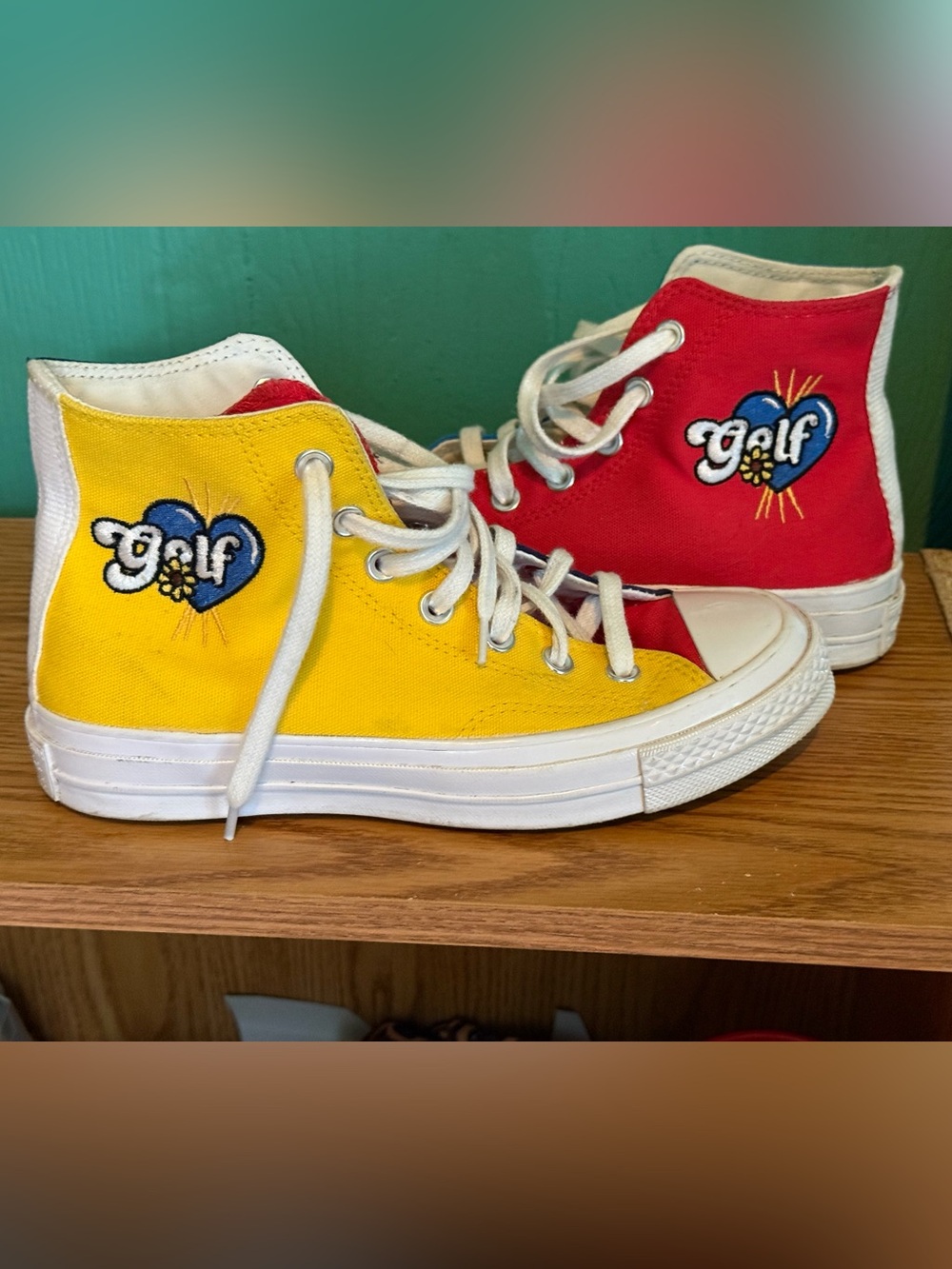 Golf Wang Converse High-Top Sneakers in Yellow and Red